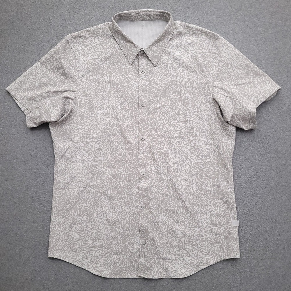 Lululemon Airing Easy Shirt Mens 2XL Gray Microcube Button Up Casual Stretch